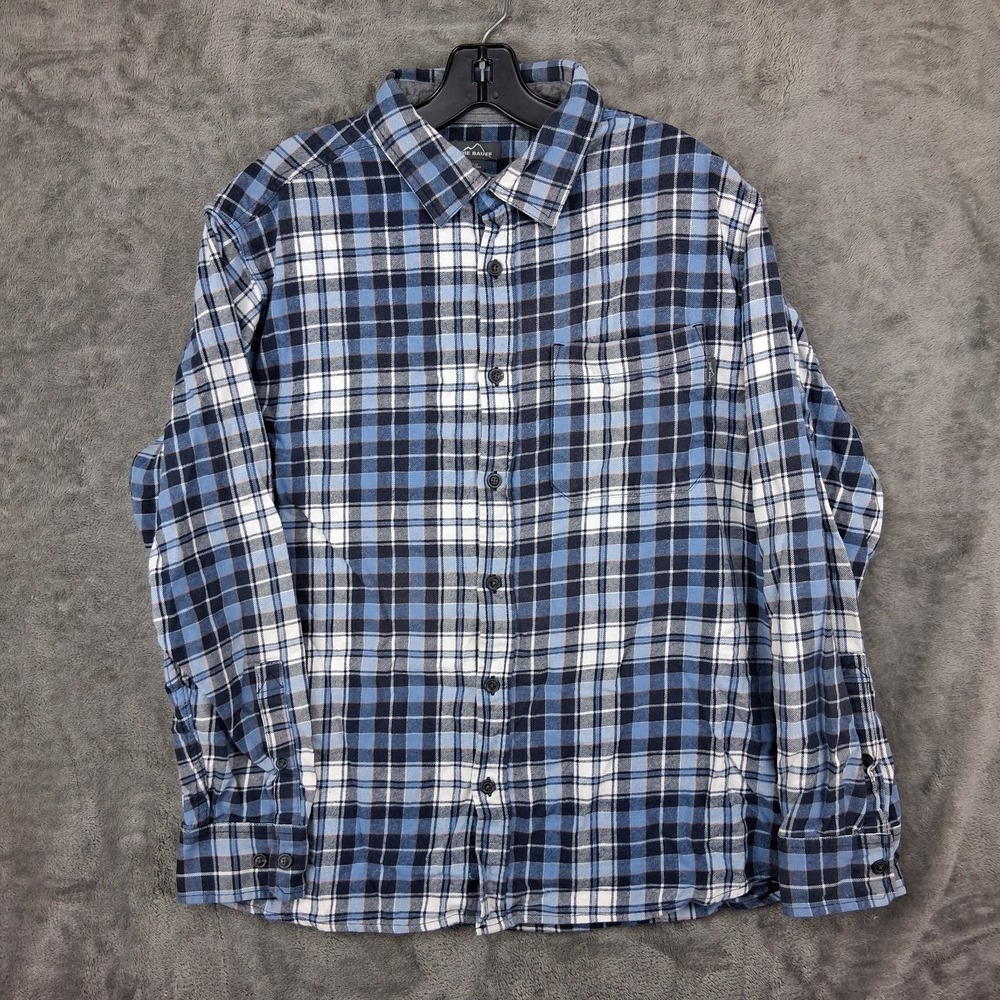 Eddie Bauer Bristol Flannel Shirt Mens XL Blue White Plaid Long Sleeve